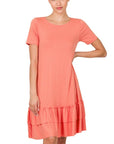 Zenana Short Sleeve Round Neck Ruffle Hem Dress - Online Only