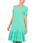 Zenana Short Sleeve Round Neck Ruffle Hem Dress - Online Only