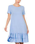 Zenana Short Sleeve Round Neck Ruffle Hem Dress - Online Only