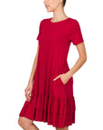 Zenana Short Sleeve Round Neck Ruffle Hem Dress - Online Only