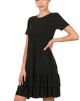 Zenana Short Sleeve Round Neck Ruffle Hem Dress - Online Only