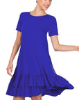 Zenana Short Sleeve Round Neck Ruffle Hem Dress - Online Only