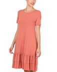 Zenana Short Sleeve Round Neck Ruffle Hem Dress - Online Only