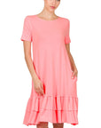 Zenana Short Sleeve Round Neck Ruffle Hem Dress - Online Only