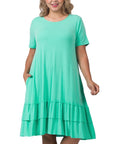 Zenana Plus Short Sleeve Ruffle Hem Dress - Online Only