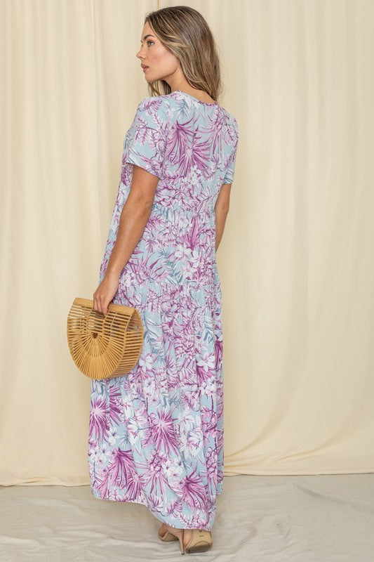 PLUS Tropical Tiered Flowy Maxi Dress