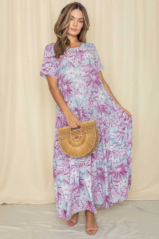 PLUS Tropical Tiered Flowy Maxi Dress