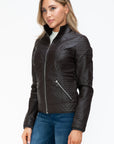 YMI Faux Layered Double-Zipper Jacket with Fuzzy Hood