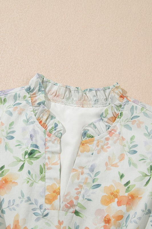 Floral Shirred High Waist Puff Sleeve Dress