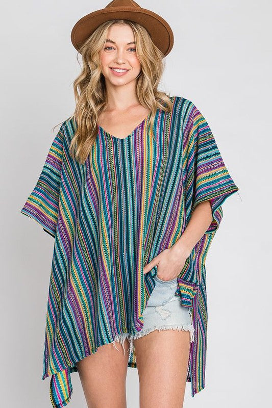 Jade By Jane Colorful Vertical Striped Poncho