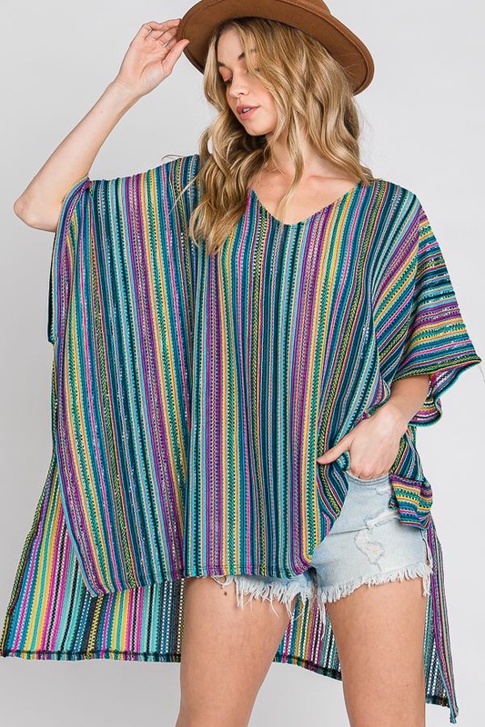 Jade By Jane Colorful Vertical Striped Poncho