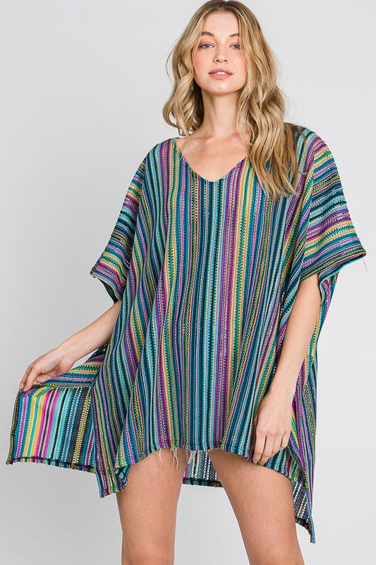 Jade By Jane Colorful Vertical Striped Poncho