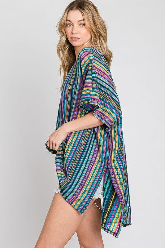 Jade By Jane Colorful Vertical Striped Poncho