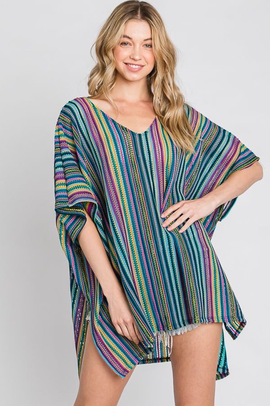 Jade By Jane Colorful Vertical Striped Poncho