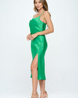 Renee C. Satin Bias Slip Dress with Slit