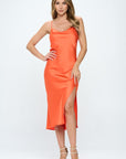 Renee C. Satin Bias Slip Dress with Slit