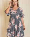 Floral V Neck Ruffle Dress