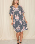 Floral V Neck Ruffle Dress