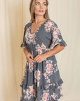 Floral V Neck Ruffle Dress