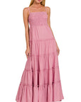 Zenana Woven Smocked Top Tiered Cami Maxi Dress