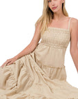 Zenana Woven Smocked Top Tiered Cami Maxi Dress