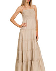 Zenana Woven Smocked Top Tiered Cami Maxi Dress