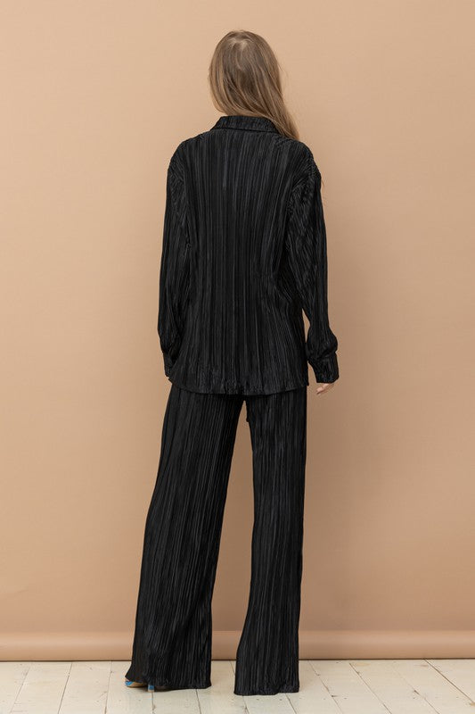 Blue B Pleated Blouse Pants Set - Online Only