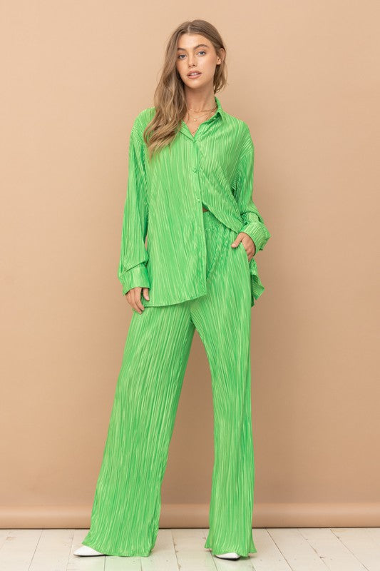 Blue B Pleated Blouse Pants Set - Online Only