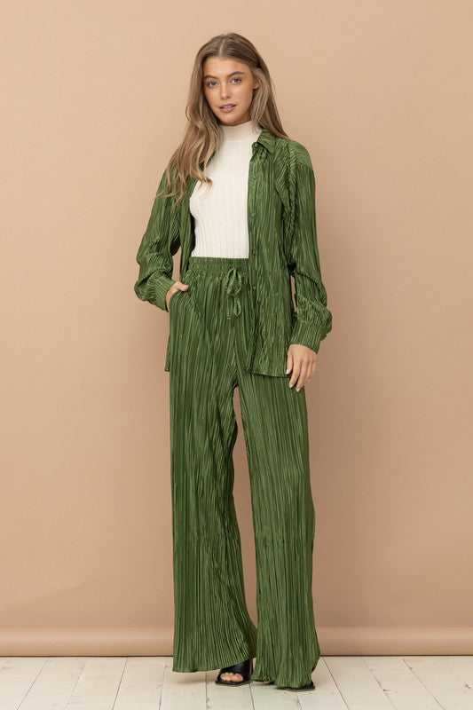 Blue B Pleated Blouse Pants Set - Online Only