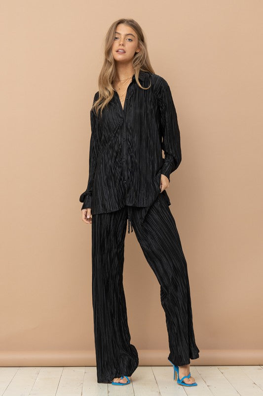 Blue B Pleated Blouse Pants Set - Online Only