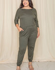 Plus Quarter Sleeve Boat Neck Blouson Jumpsuit