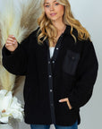 White Birch PLUS SIZE Long Sleeve Solid Woven Sherpa Jacket