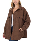 Zenana Oversized Corduroy Button Shacket in Rust - Online Only