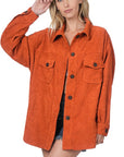 Zenana Oversized Corduroy Button Shacket in Rust - Online Only