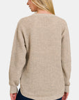 Zenana High Low Long Sleeve Waffle Sweater