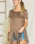 Micro Suede Fringe Top