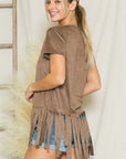 Micro Suede Fringe Top