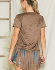 Micro Suede Fringe Top