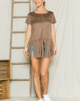 Micro Suede Fringe Top