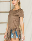 Micro Suede Fringe Top