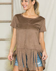 Micro Suede Fringe Top