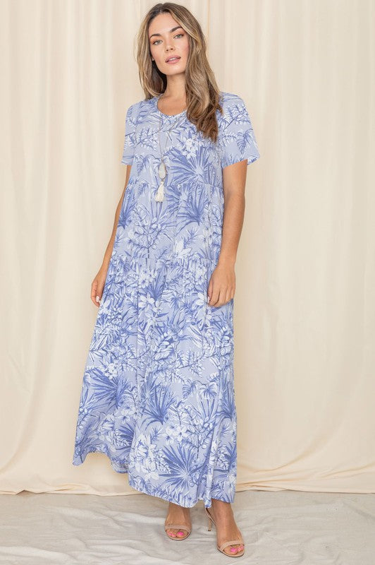 PLUS Tropical Tiered Flowy Maxi Dress