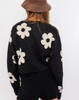 Le Lis Long Sleeve Crop Sweater with Daisy Pattern