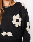 Le Lis Long Sleeve Crop Sweater with Daisy Pattern