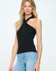 Renee C. Knit Criss Cross Sleeveless Top