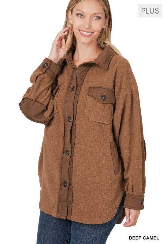 Zenana Plus Oversized Basic Fleece Shacket - Online Only