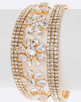 CZ Flower Rhinestone Bridal Cuff