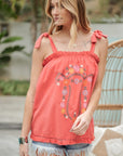 Davi & Dani Embroidered Sleeveless Ruffle Tank Top