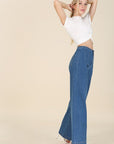 Flared High Waist Pin-tuck Jeans - Online Only