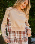 And The Why Full Size Double Layered Plaid Contrast Sweatshirt